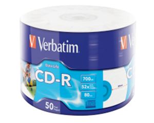 Slika od CD Recordable 700MB Verbatim DataLife 52× WIDE INKJET PRINTABLE 50 pack wrap