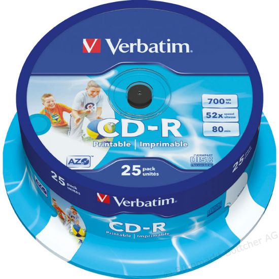 Slika CD Recordable 700MB Verbatim DataLife 48×, 25 spindle PRINTABLE, 43439