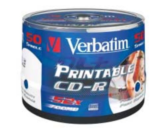 Slika CD Recordable 700MB Verbatim DataLife+ 52× no-ID 50 spindle WIDE PRINTABLE, 43438