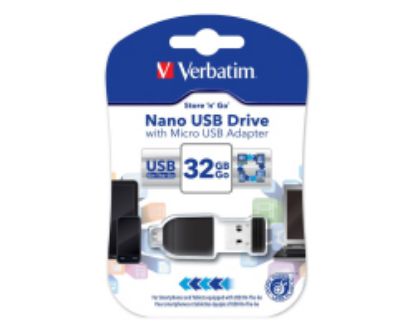 Slika USB 2.0 Flash Memory Drive  32GB Verbatim Nano Store'n'Go + microUSB adapter, crni, V049822