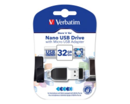 Slika USB 2.0 Flash Memory Drive  32GB Verbatim Nano Store'n'Go + microUSB adapter, crni, V049822