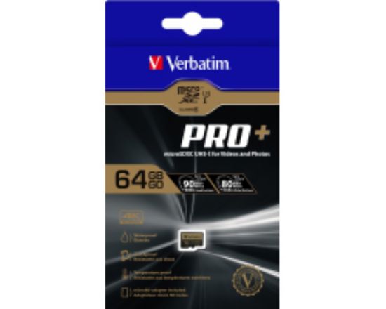 Slika Secure Digital card Micro  64 GB Verbatim Pro+ (HC/UHS1) + adapter, V044034