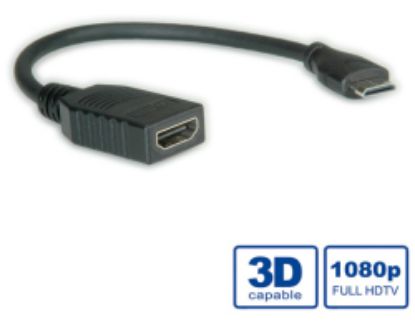 Slika HDMI kabel HDMI F - HDMI M (C - Mini)  0.15 m Roline VALUE High Speed with Ethernet