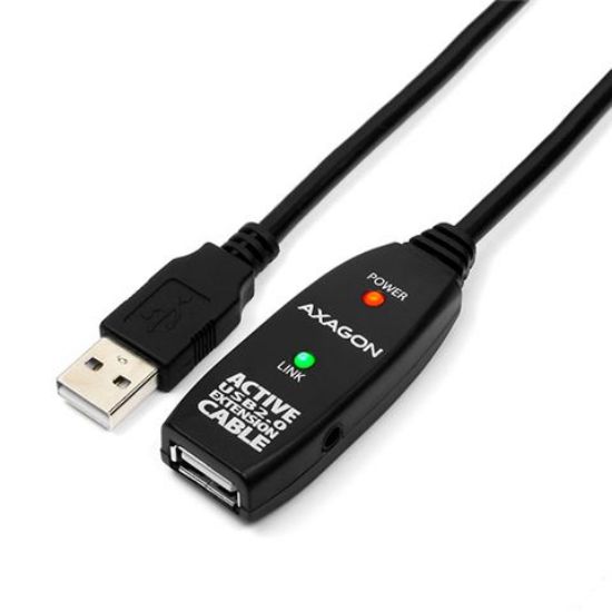 Slika USB 2.0 TIP A-A M/F 10.0 m, Axagon, aktivni produžni kabel, AC adapter opcionalno (AC-5V2A), Black