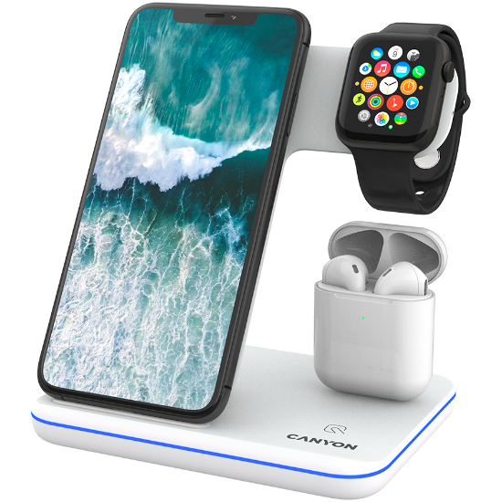 Slika CANYON WS-302 3in1 Wireless charger, with touch button for Running water light, White