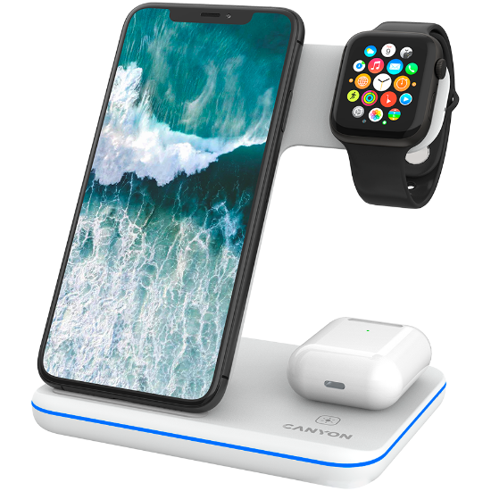 Slika CANYON WS-303 3in1 Wireless charger, with touch button for Running water light White