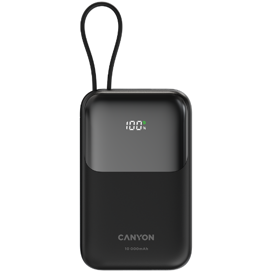 Slika Power bank CANYON OnPower 101 built-in cable, Black, 10000mAh