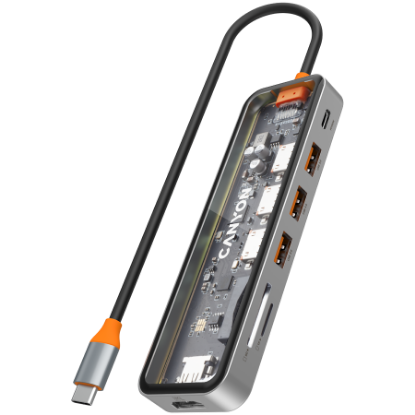 Slika USB Hub 3.0 3-port Canyon DS-13 7in1 4k USB-C Transparent Space Grey