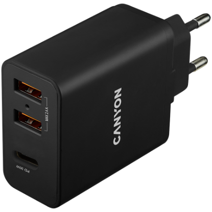 Slika USB punjač zidni CANYON H-08 Universal 3x USB, Black Glossy