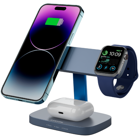 Slika CANYON Wireless Charging Station Hexagon 310 3in1 DarkGrey/Blue