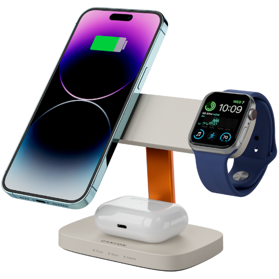 Slika CANYON Wireless Charging Station Hexagon 310 3in1 LightGrey/Orange