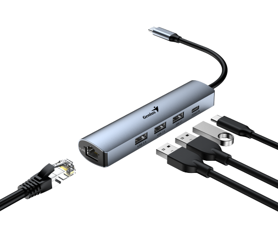 Slika USB Hub 3.0 3-port Genius UH-545, 5-u-1 + Ethernet, Type C