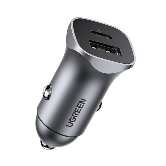 Slika USB auto punjač UGREEN 24W, USB-C+USB-A, PD3.0/QC3.0, srebrni