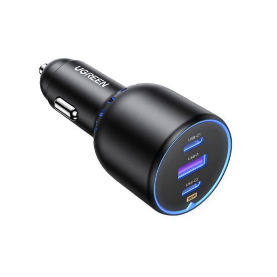 Slika USB auto punjač UGREEN 130W, 2x USB-C, USB-A, PD, QC 4.0, sivi