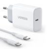 Slika USB punjač zidni UGREEN 20W, USB-C, PD3.0/QC4.0, bijeli + USB-C - Lightning kabel 1.0m
