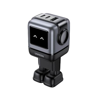 Slika USB punjač zidni UGREEN Robot, 65W, 2x USB-C, USB-A, GaN, sivo crni