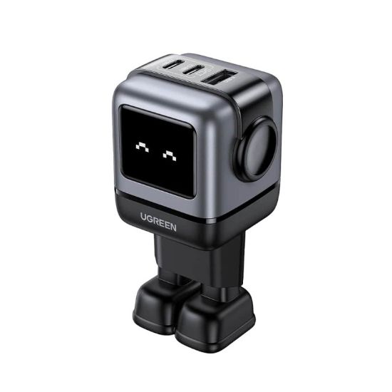 Slika USB punjač zidni UGREEN Robot, 65W, 2x USB-C, USB-A, GaN, sivo crni