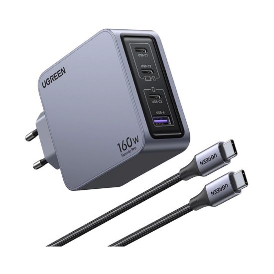 Slika USB punjač zidni UGREEN Nexode Pro, 160W, 3x USB-C, USB-A, USB-C kabel, GaN, sivi
