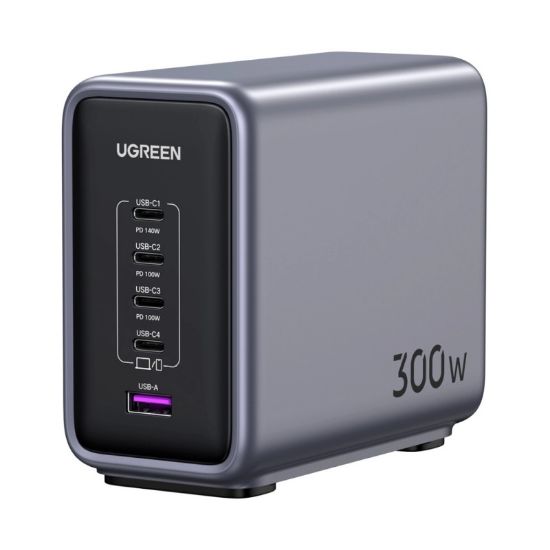Slika USB punjač zidni UGREEN 300W Nexode GaN II Tech, 4xUSB-C, 1xUSB-A, PD, sivi