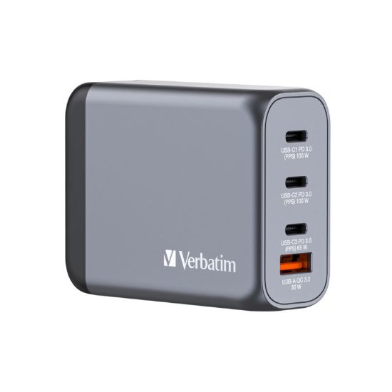 Slika USB punjač zidni Verbatim GNC-100 GaN 100W 3xUSB-C/1xUSB-A