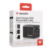 Slika USB punjač zidni Verbatim GaN 65W s USB-C kabelom na uvlačenje, PD, QC 3.0, 1xUSB-C, 1xUSB-A