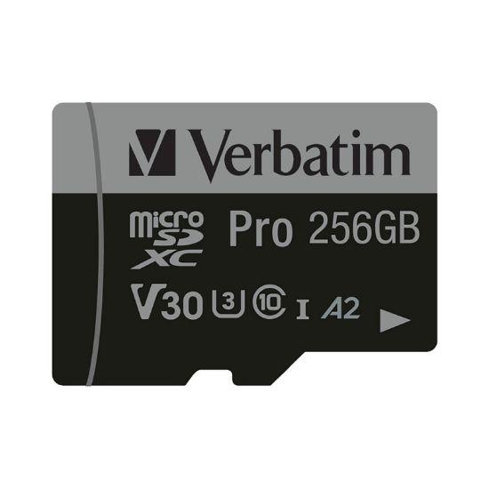 Slika Secure Digital card Micro 256 GB Verbatim PRO SDXC, U3, A2, V30, Class 10 Card + adapter