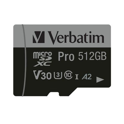 Slika Secure Digital card Micro 512 GB Verbatim PRO SDXC, U3, A2, V30, Class 10 Card + adapter