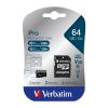 Slika Secure Digital card Micro  64 GB Verbatim Micro SD Pro (XC/UHS1) Class 10 Card + adapter