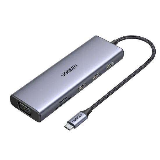 Slika USB Hub 3.0 3-port UGREEN 5-u-1 Hub, USB-C, 3.0 A, VGA, HDMI,  RJ45 Gigabit, SD/TF, PD, 3.5mm sivi