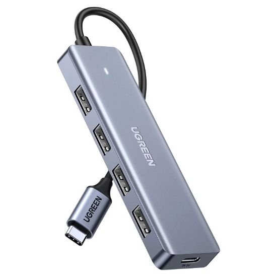 Slika USB Hub 3.0 4-port UGREEN, USB-C, kon. za napajanje, sivi