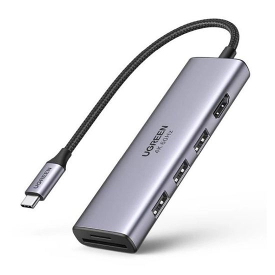 Slika USB Hub 3-port UGREEN 6-u-1 Hub, USB-C, HDMI 4K 60Hz, SD/TF