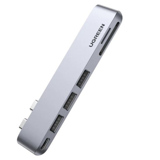 Slika USB Hub 3.0 3-port UGREEN, Dual USB-C, TF/SD, USB-C (Ž), za MacBook Pro/Air, sivi