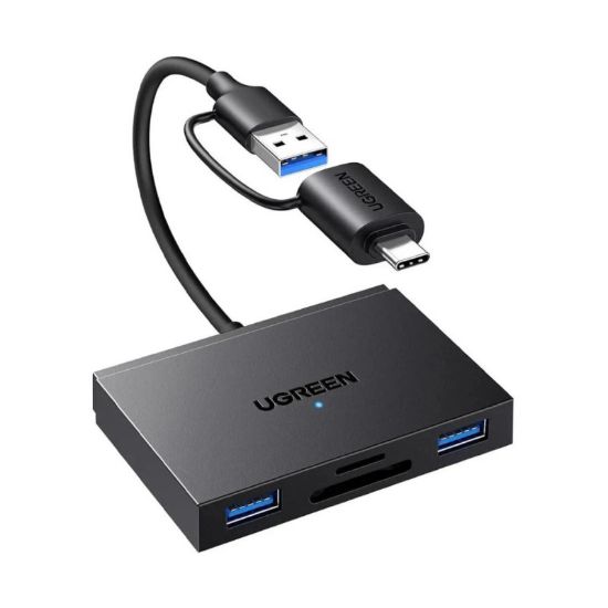 Slika USB Hub 3.0 4-port UGREEN, USB-C/A, 2xUSB-A, 1xSD, 1xTF, sivi