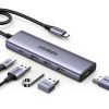 Slika USB Hub 3.2 3-port UGREEN 5-u-1 Hub, USB-C, 3xUSB-A, USB-C PD, HDMI 4K 30 fps, sivi
