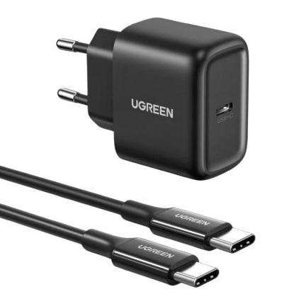 Slika USB punjač zidni UGREEN 25W, USB-C, PD3.0/QC4.0, crni + USB-C - USB-C kabel 2.0m