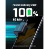 Slika USB punjač zidni UGREEN 25W, USB-C, PD3.0/QC4.0, crni + USB-C - USB-C kabel 2.0m