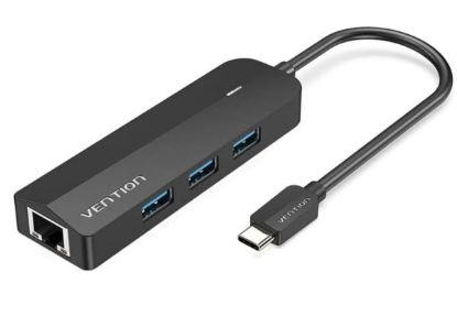 Slika USB Hub 3.0 3-port Vention USB-C, RJ45 Micro-B HUB 0,15m, Black