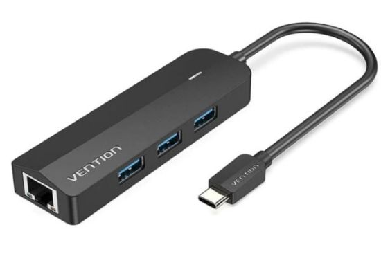 Slika USB Hub 3.0 3-port Vention USB-C, RJ45 Micro-B HUB 0,15m, Black
