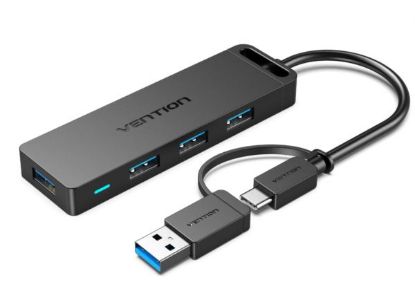 Slika USB Hub 3.0 4-port Vention USB-C 2-in-1 Interface and Power Supply 0,15m