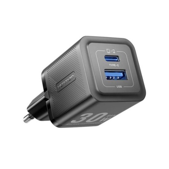 Slika USB punjač zidni Vention 2-Port USB-C/A (30W 30W) EU-Plug, Black