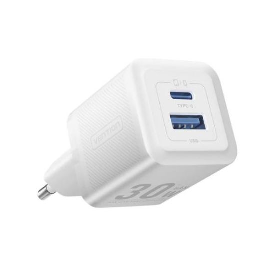 Slika USB punjač zidni Vention 2-Port USB-C/A (30W 30W) EU-Plug, White