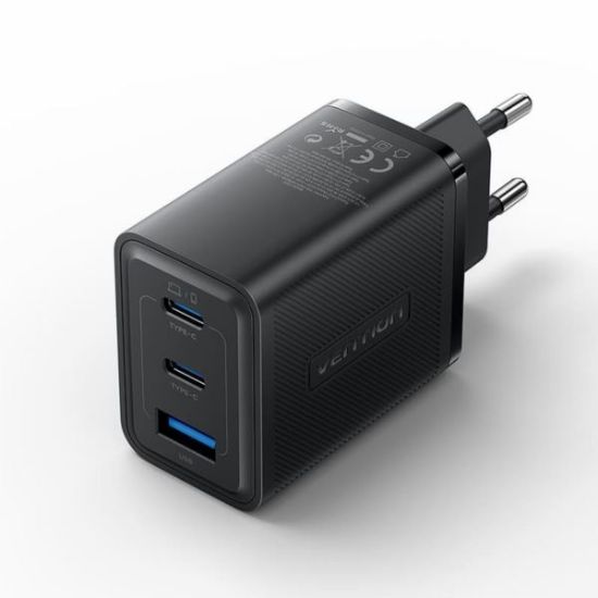 Slika USB punjač zidni Vention 3-Port USB-2C/A (65W 65W 30W) EU-Plug, Black