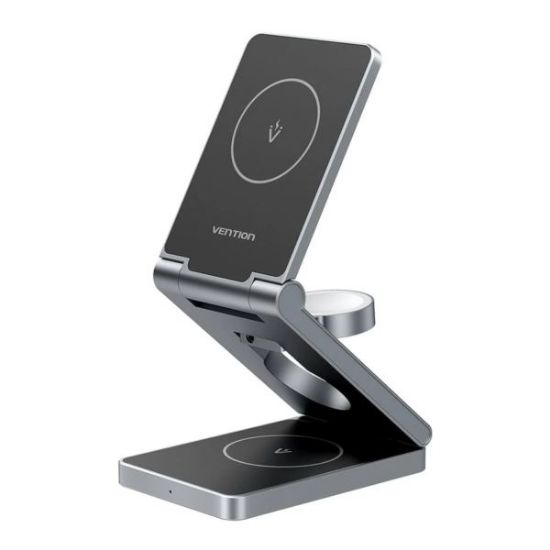 Slika Vention 3-in-1 15W Wireless Charger Stand with MagSafe Gray