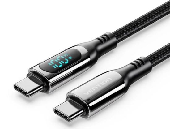 Slika USB 2.0 TIP C-C M/M 1.2 m, Vention Cotton Braided 5A With LED Display