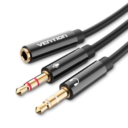 Slika Kabel 2x 3.5mm M/F 4 Pole  0.3 m Vention, Black ABS Type