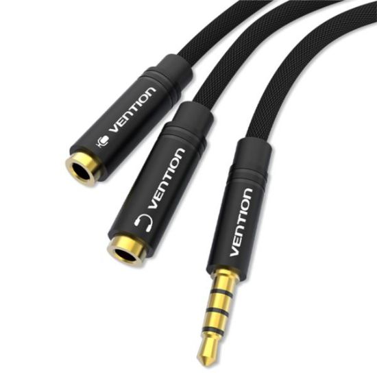 Slika Kabel 3.5mm M/F 2x  0.3 m Vention Stereo Splitter, Black
