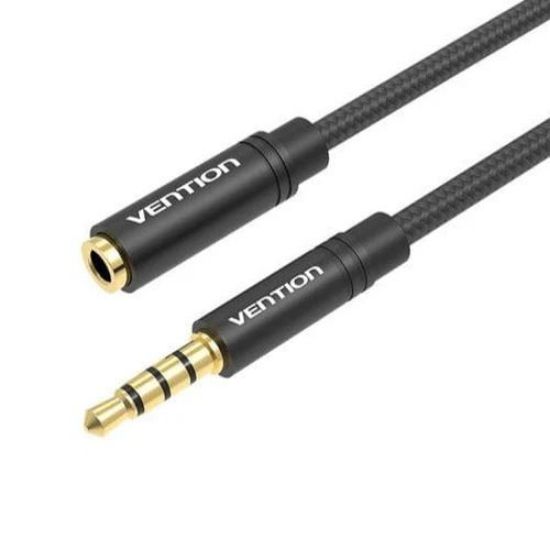 Slika Kabel 3.5mm Jack M/F  1,0 m Vention Cotton Braided Extension Cable, Black