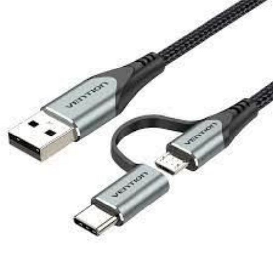 Slika USB 2.0 TIP A M to 2-in-1 Micro-B USB-C M, 1.0 m, Vention, Gray