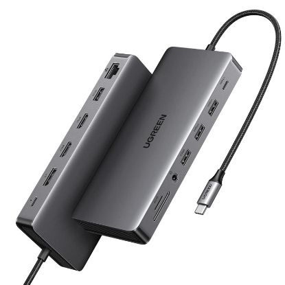 Slika USB Hub 3.2 4-port UGREEN 13 in1, USB-C na DP 4K 60, 2x HDMI 4K60, USB-C PD 100W, USB-C, 4x USB-A, RJ45, 3.5mm, SD/TF