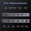 Slika USB Hub 3.2 4-port UGREEN 13 in1, USB-C na DP 4K 60, 2x HDMI 4K60, USB-C PD 100W, USB-C, 4x USB-A, RJ45, 3.5mm, SD/TF